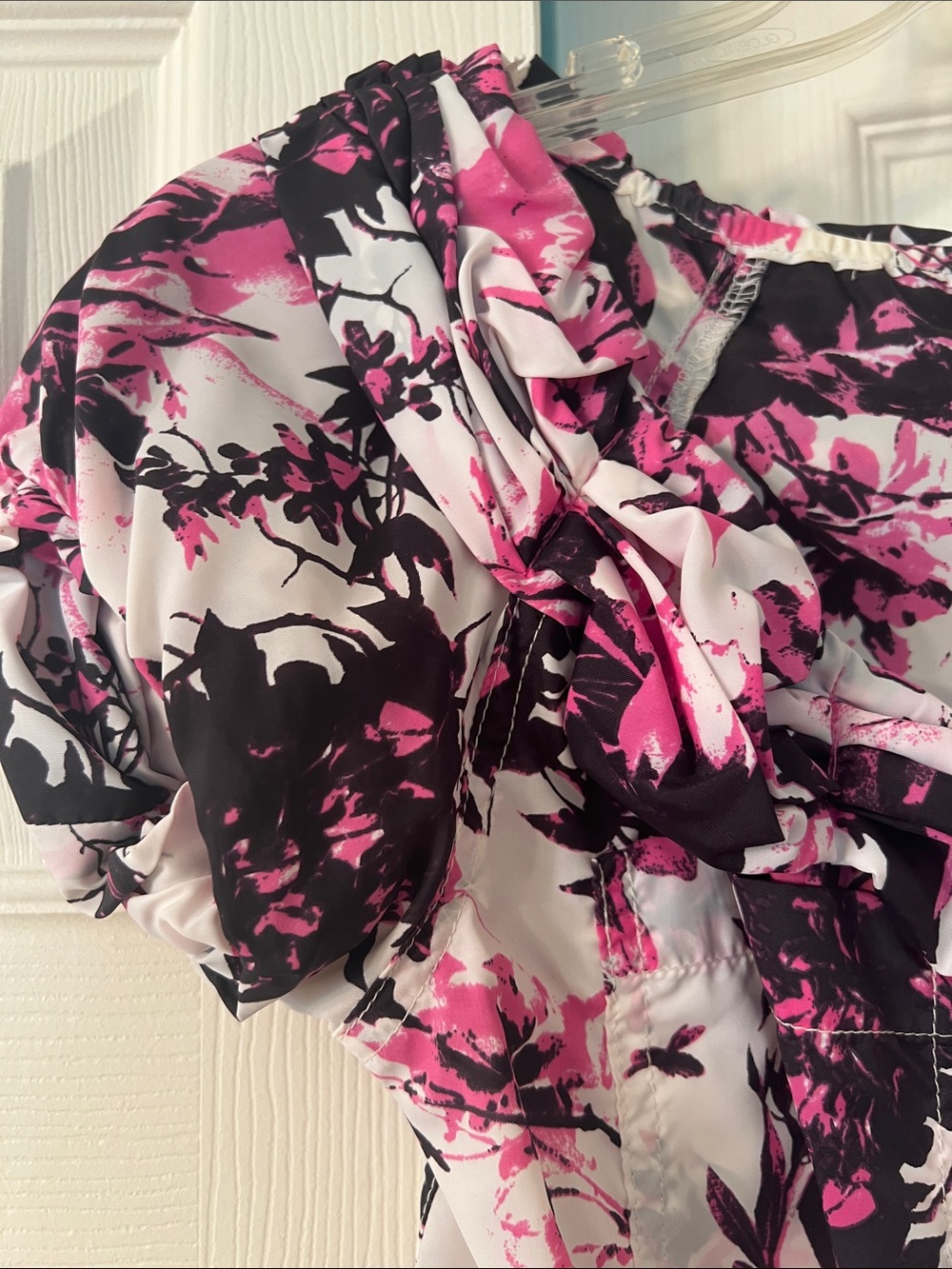 Jean Paul Gaultier Pink Black and White Floral Short Sleeve Top